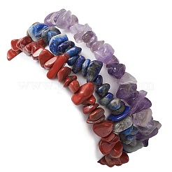 3 ensemble de bracelets extensibles à 3 styles en améthyste naturelle&nbsp;BJEW-JB11076-11