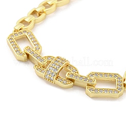 Braccialetti da donna con catena a maglie rettangolari in ottone con micro pavé di zirconi trasparenti&nbsp;BJEW-R315-01C-G