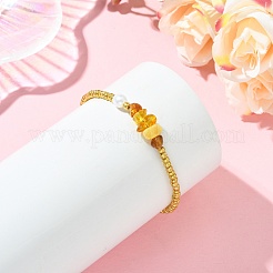 Pulseras elásticas para mujer con ámbar natural&nbsp;BJEW-JB13829