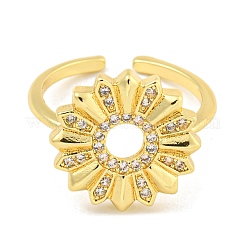 Offener Manschettenring mit Blumen-Design und klarem Zirkonia&nbsp;RJEW-L121-031G