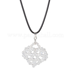 Collar con colgante de corazón de cuentas de vidrio galvanizado y cordón de algodón encerado negro para mujer&nbsp;NJEW-MZ00120-01