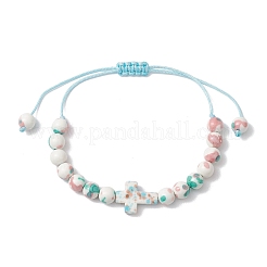 Bracelet ajustable en perles synthétiques de jade blanc océan et turquoise tressées (4 pièce).&nbsp;BJEW-JB11297