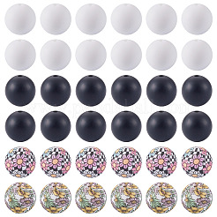 60 Stück 4 Stile Silikonperlen runde Gummiperle 15mm lose Abstandsperlen für DIY-Zubehör Schmuck Schlüsselanhängerherstellung&nbsp;FIND-TA0010-30B