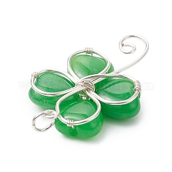 Gefärbte natürliche malaysische Jade mit Kupferdraht umwickelt Kleeblatt-Anhänger&nbsp;PALLOY-JF02970-02