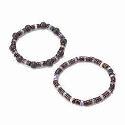 2 Stück 2 Stil natürliche Kokosnuss & Blue Spot Jaspis & Lavagestein Perlen Stretch-Armbänder Set&nbsp;BJEW-JB07944