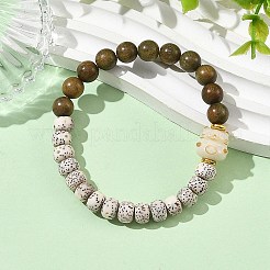 Braccialetti elasticizzati da donna con perline distanziatrici in legno e ottone&nbsp;BJEW-TA00749