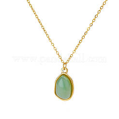 Collane con catena a cavo in acciaio inossidabile 304 con ciondolo ovale irregolare in avventurina verde naturale per donna&nbsp;FS-WGF500E-01