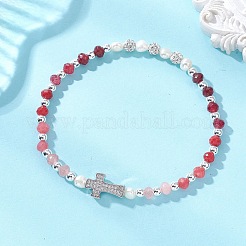 Bracelets extensibles en perles de jade naturel teint de Malaisie et perles de culture d'eau douce&nbsp;BJEW-JB13380