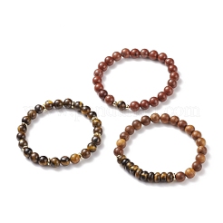 3 pièces 3 styles de jaspe rouge naturel & oeil de tigre & ensembles de bracelets extensibles en bois&nbsp;BJEW-JB08357