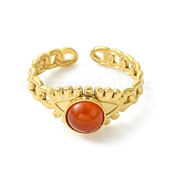 Offene Manschettenringe aus 304er Edelstahl mit natürlichem Pferdeauge-Edelstein für Damen&nbsp;RJEW-JR01066