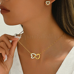 Set di collana e orecchini a forma di cuore con strass in acciaio inossidabile 201 per l'uso quotidiano da donna&nbsp;FX3997