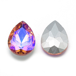 Cabochons en verre avec strass de dos avec point&nbsp;RGLA-T017-10x14mm-04