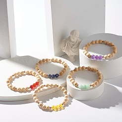 Bracelet extensible perles rondes bois naturel&nbsp;BJEW-JB07278
