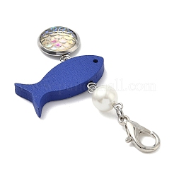 Ciondolo rotondo piatto con decorazioni in acciaio inossidabile 304 e resina a squame di pesce&nbsp;HJEW-JM04042