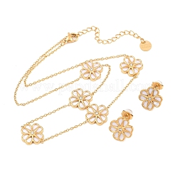 Colliers et boucles d'oreilles puces en acier inoxydable 304 avec chaîne à maillons en résine et fleurs&nbsp;SJEW-Z005-02G-01
