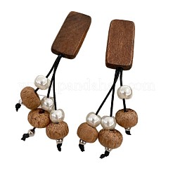 Pendientes de botón de madera y perlas de imitación&nbsp;WGA6AFA-01