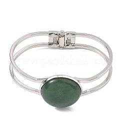 Brazaletes articulados semicirculares de latón con bisagras y piedras preciosas mixtas naturales.&nbsp;BJEW-JB14509-02