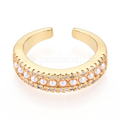 Bagues de manchette en laiton avec micro pavé de zircone cubique transparente pour femmes&nbsp;KK-T074-16G