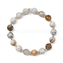 Pulseras elásticas con cuentas de ópalo dendrítico natural y espaciadores de latón para mujer.&nbsp;BJEW-JB14072