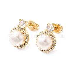 Pendientes redondos de latón con micropavé de circonitas cúbicas transparentes&nbsp;EJEW-A135-26G