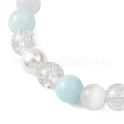 Braccialetti elastici in vetro e perle di conchiglia e giada bianca naturale e tinta per le donne&nbsp;BJEW-JB12842