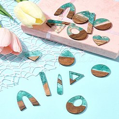 16 pièces 8 styles pendentifs en résine transparente et bois de noyer&nbsp;RESI-FS0001-76