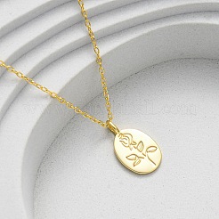 925 Halskette aus Sterlingsilber mit ovalem Anhänger und eingraviertem Rosenblütenanhänger für Damen&nbsp;NJEW-D316-03G