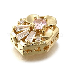 Messing klar & rosa Zirkonia Sechseck mit Blumen mehrreihigen Gliedern&nbsp;KK-M316-16G