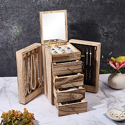 Cajas organizadoras de joyas de madera de gran capacidad de múltiples capas con espejo y 4 cajón&nbsp;CON-WH0117-02