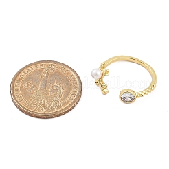 Bagues manchettes en laiton avec micro pavé de zircons cubiques pour femmes&nbsp;RJEW-K240-10G