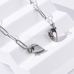 Collane con catena a forma di graffetta con ciondolo a forma di cuore magnetico bifacciale in acciaio inossidabile 304&nbsp;LS-NJEW-U028-02P