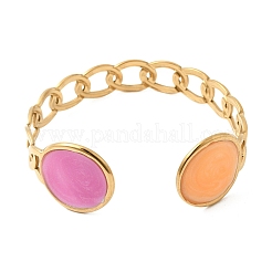 Armreifen aus 304er Edelstahl mit breiter Kette und pinkfarbener und orangefarbener Emaille für Damen&nbsp;BJEW-A159-01B-G