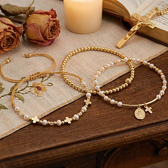 4 Stück verstellbares Armbandset aus geflochtenen Kunststoff-Imitationsperlen&nbsp;CF9382-3