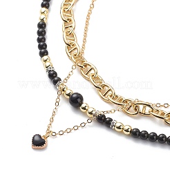 Set di collane con perline di ossidiana naturale e ematite sintetica in stile 3 pz 3&nbsp;NJEW-JN04033