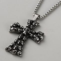 Halsketten mit Totenkopf-Kreuz-Anhänger aus Legierung im tibetischen Stil für Männer&nbsp;NJEW-WH0028-02AS