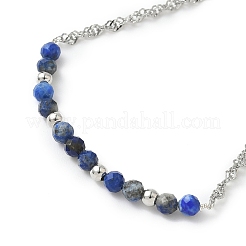 Bracciali a maglie con perline di lapislazzuli naturali&nbsp;BJEW-JB11835-03