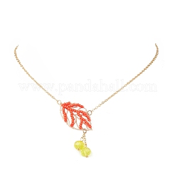 Colliers faits à la main en forme de feuille avec pendentif en perles de verre et chaîne en laiton pour femmes&nbsp;NJEW-MZ00127-02