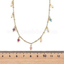 Colliers à maillons en acier inoxydable 304 ornés de perles naturelles et de pierres facettées rondes : apatite&nbsp;NJEW-JN06470