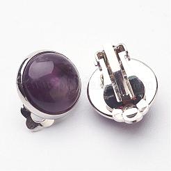 Natürliche Amethyst Messing Clip-on Ohrringe&nbsp;EJEW-A051-B006