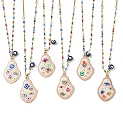 Collana da donna con ciondolo a forma di pera in lega stampata smaltata e ottone smaltato con occhio di Allah&nbsp;NJEW-JN06361