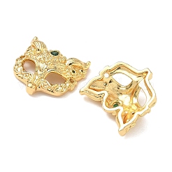 Dijes de conector de máscara de zorro con circonita cúbica verde micropavé de latón&nbsp;KK-H526-11G-02
