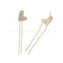 Vero cuore placcato oro 18k con lunghi orecchini a bottone con nappa&nbsp;EJEW-S199-23G-NF