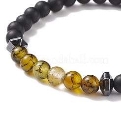 Bracciale elastico con perline rotonde in pietra preziosa naturale e agata nera (tinta e riscaldata) e ematite sintetica&nbsp;BJEW-JB08648
