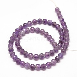 Natürlichen Amethyst runde Perle Stränge&nbsp;G-P072-29-6mm