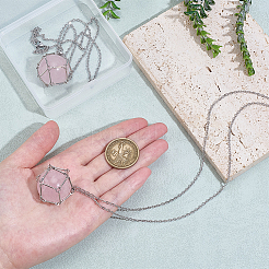 2 Stück Messing Makramee Beutel Natur Rosenquarz rund innen Anhänger Halsketten&nbsp;NJEW-PH01597