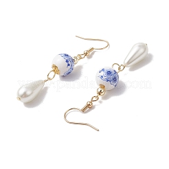 Pendientes colgantes de cerámica y porcelana con diseño de flores de forma redonda&nbsp;EJEW-JE06347-01
