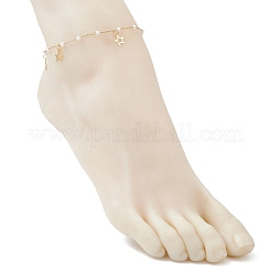 Runde ABS-Imitationsperlen und 304 Edelstahl-Gliederketten-Fußkettchen mit Quaste für Damen&nbsp;AJEW-AN00738-03