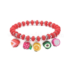 Braccialetto elasticizzato in argilla polimerica e perline di plastica con ciondoli di frutta per le donne&nbsp;BJEW-JB08706