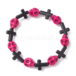 Halloween-Stretcharmbänder mit Kreuz und Totenkopf aus Acrylperlen&nbsp;BJEW-JB12617