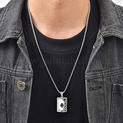 Collana vintage da uomo con ciondolo a forma di asso di picche in acciaio inossidabile 304 con pavé di zirconi cubici neri.&nbsp;WG3C52B-01